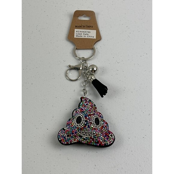 Rhinestone Poop Emoji Keychain With Tassel Lead Safe - Picture 2 of 4
